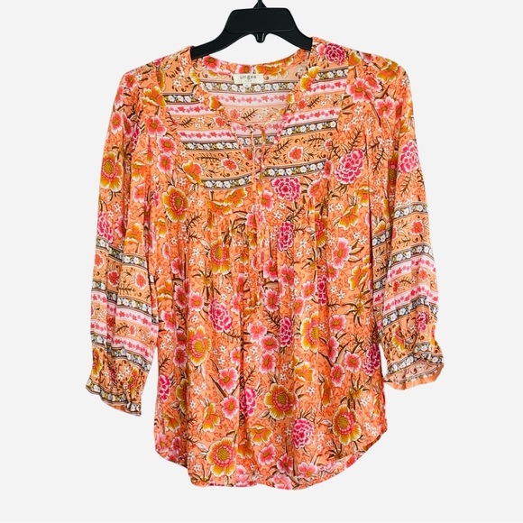 Umgee tangerine orange mix print floral top size M - Picture 2 of 14